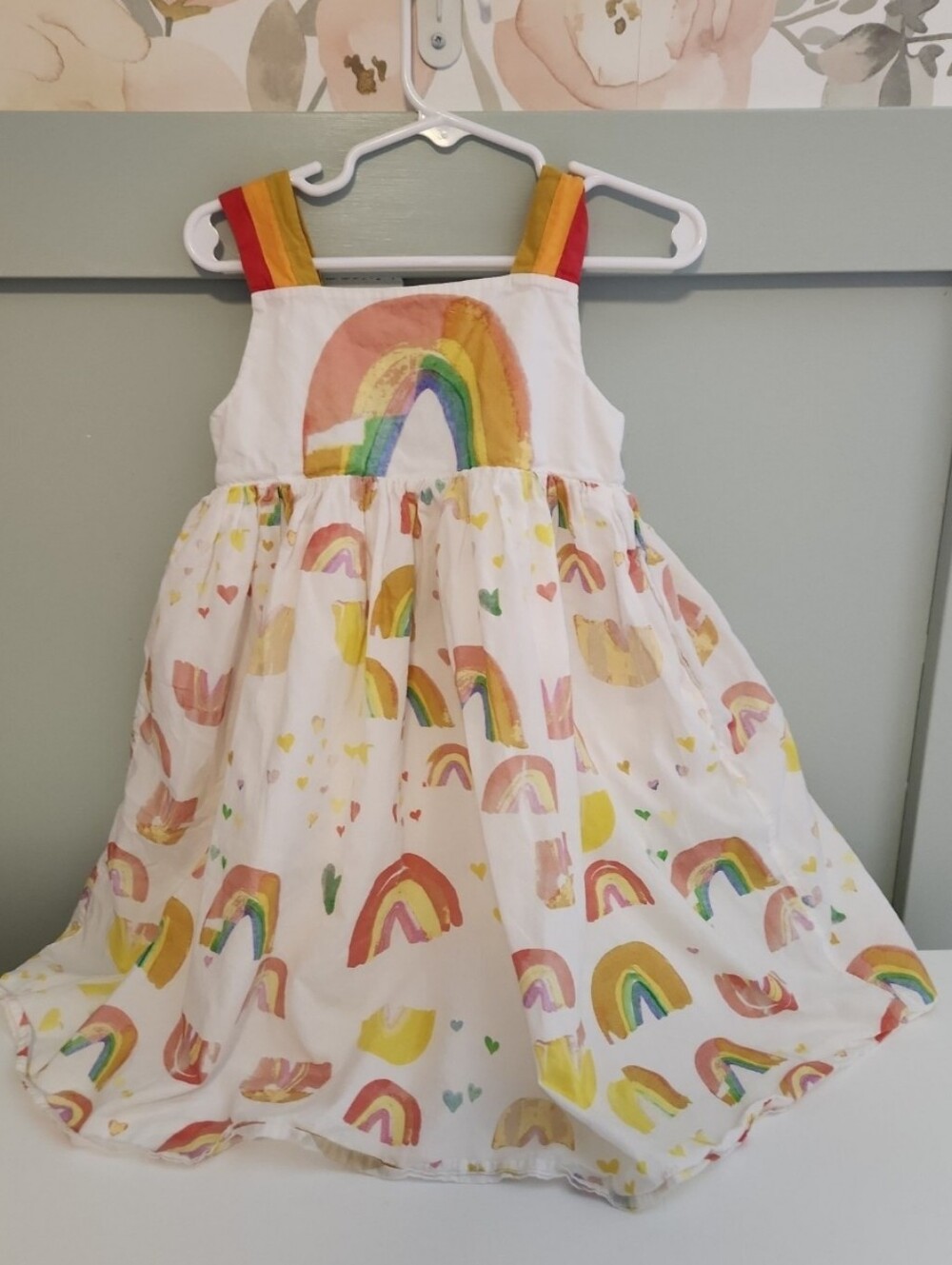 Stella McCartney Kids 3 Or 3t White Rainbow Print Dress with Multicolor Straps